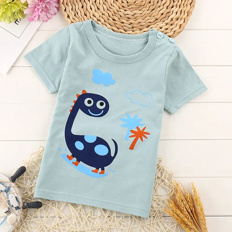 

Two Pieces Baby T-shirts Kids Short Sleeve T Shirt Toddler Boys Tee Children Girls Cartoon Print Top Cotton Baby Clothes 1-6Y