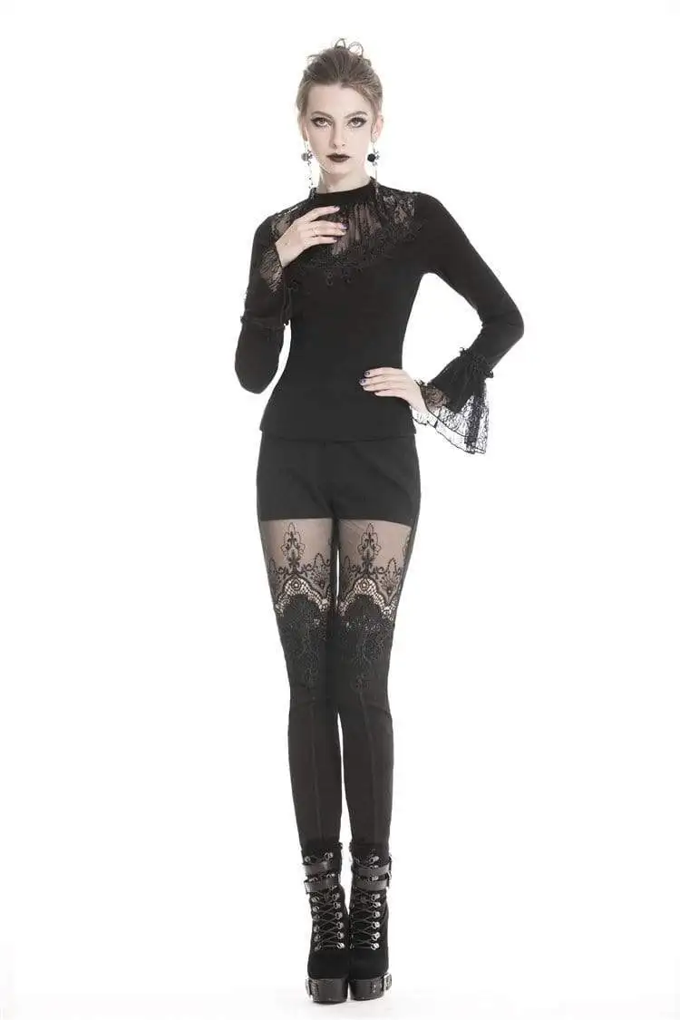 Darkinlove женские готические футболки с длинными рукавами и мятым кружевом TW217 |