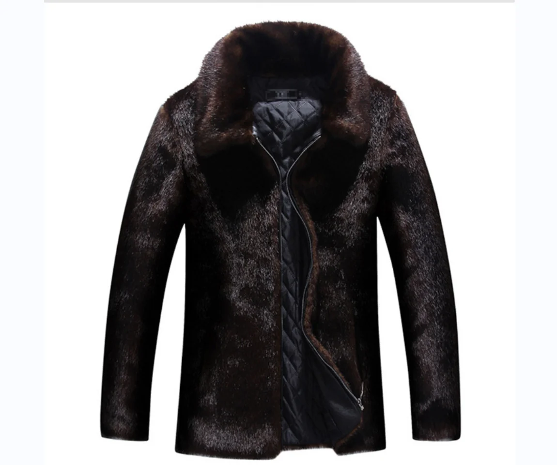 Autumn and winter new imitation mink coat men's mink whole mink coat hooded men's fur fur slim short