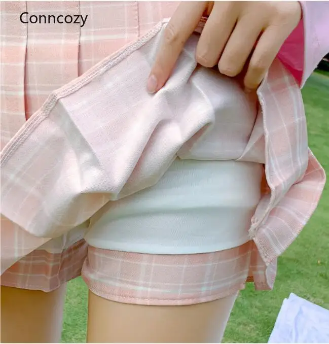 

Summer Women Skirt Shorts High Waist A-line Stitching Student Plaid Pleated Skirts Women Cute Sweet Girls Dance Mini Skirt 2021