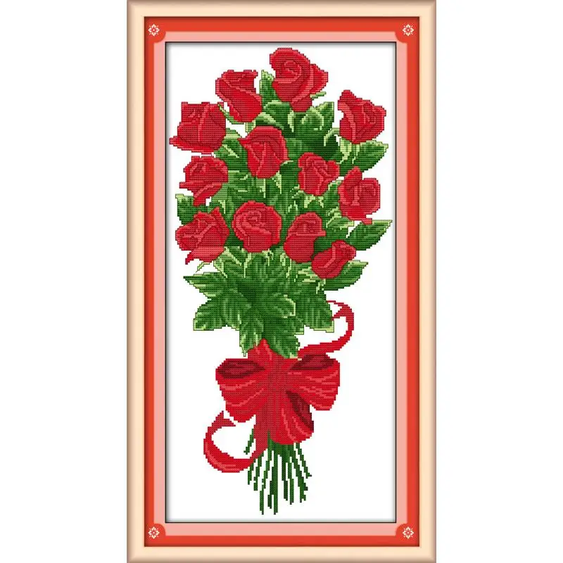 Joy Sunday present (красный) Вышивка крестом Печать на холсте DMC 14CT цветы вышивка Набор для
