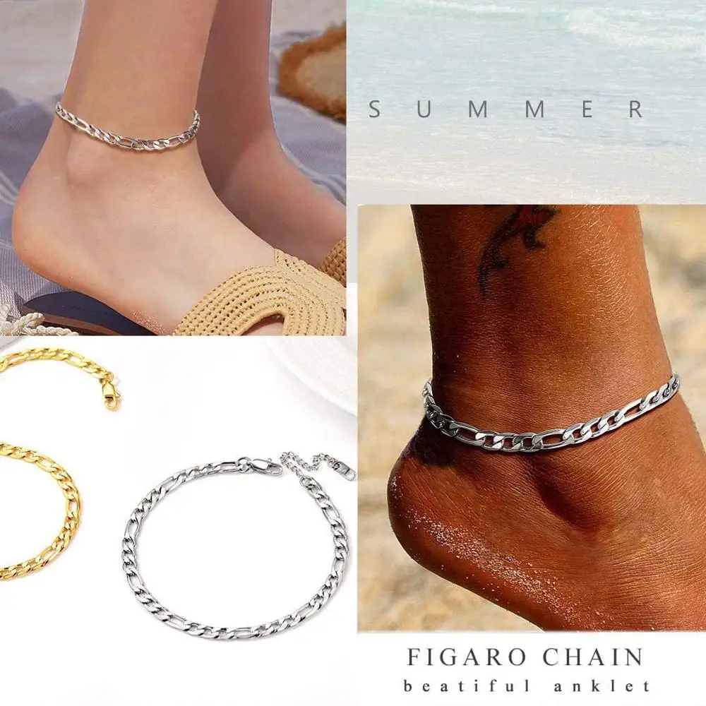 U7 Gold Anklet Stainless Steel Chain Anklets Summer Beach Jewelry for Men Women 25-30cm Long A336 | Украшения и аксессуары