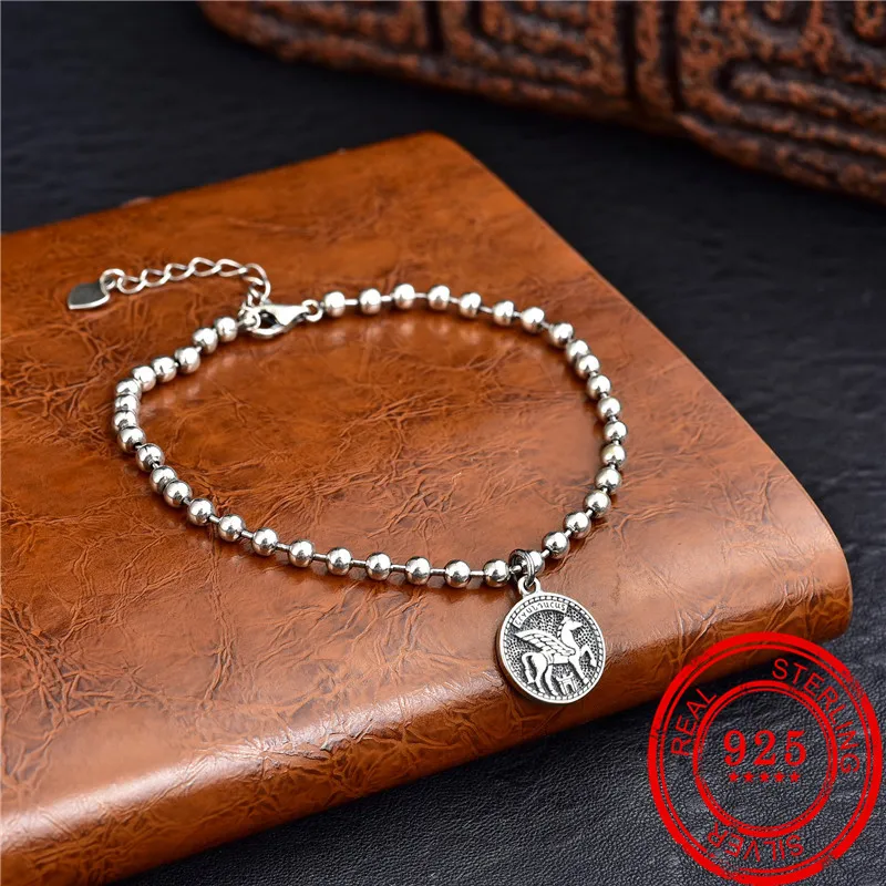 Браслет из 100% стерлингового серебра 925 пробы круглый кулон 3 мм цепочка бисера