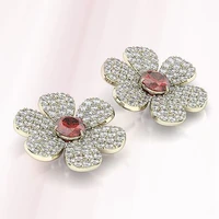 fashion gold plated simple flower stud earrings mricro paved rhinestones ear stud for women wedding party jewelry gift l3m889