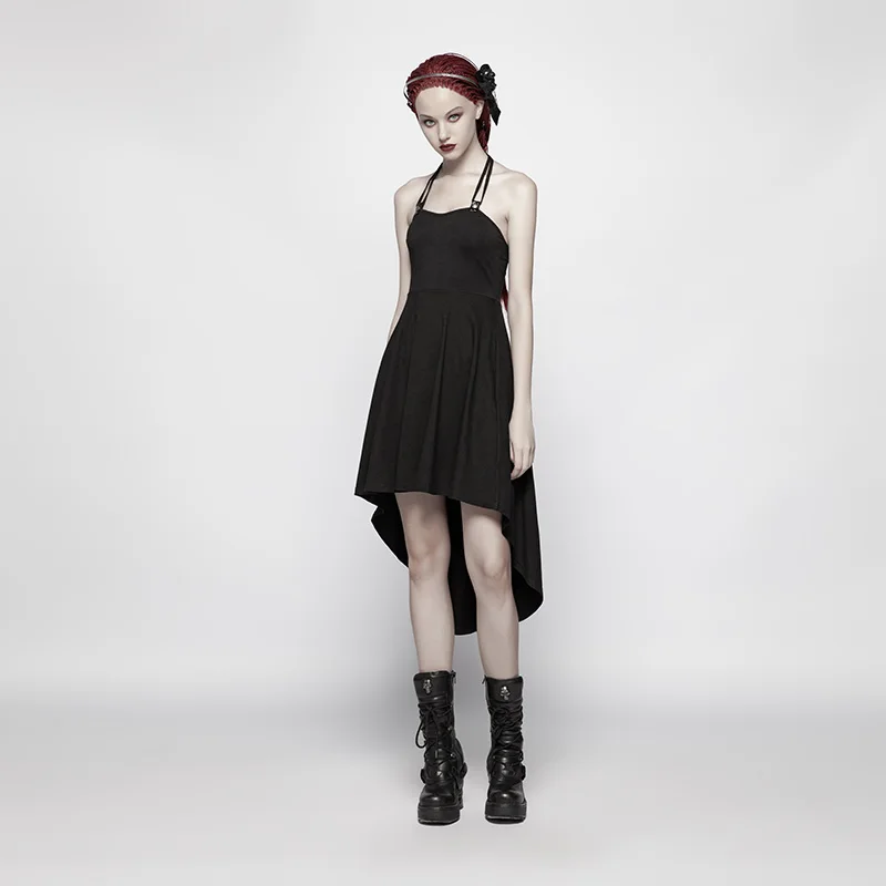 Женское платье с асимметричным подолом Черное вечернее в готическом стиле панк