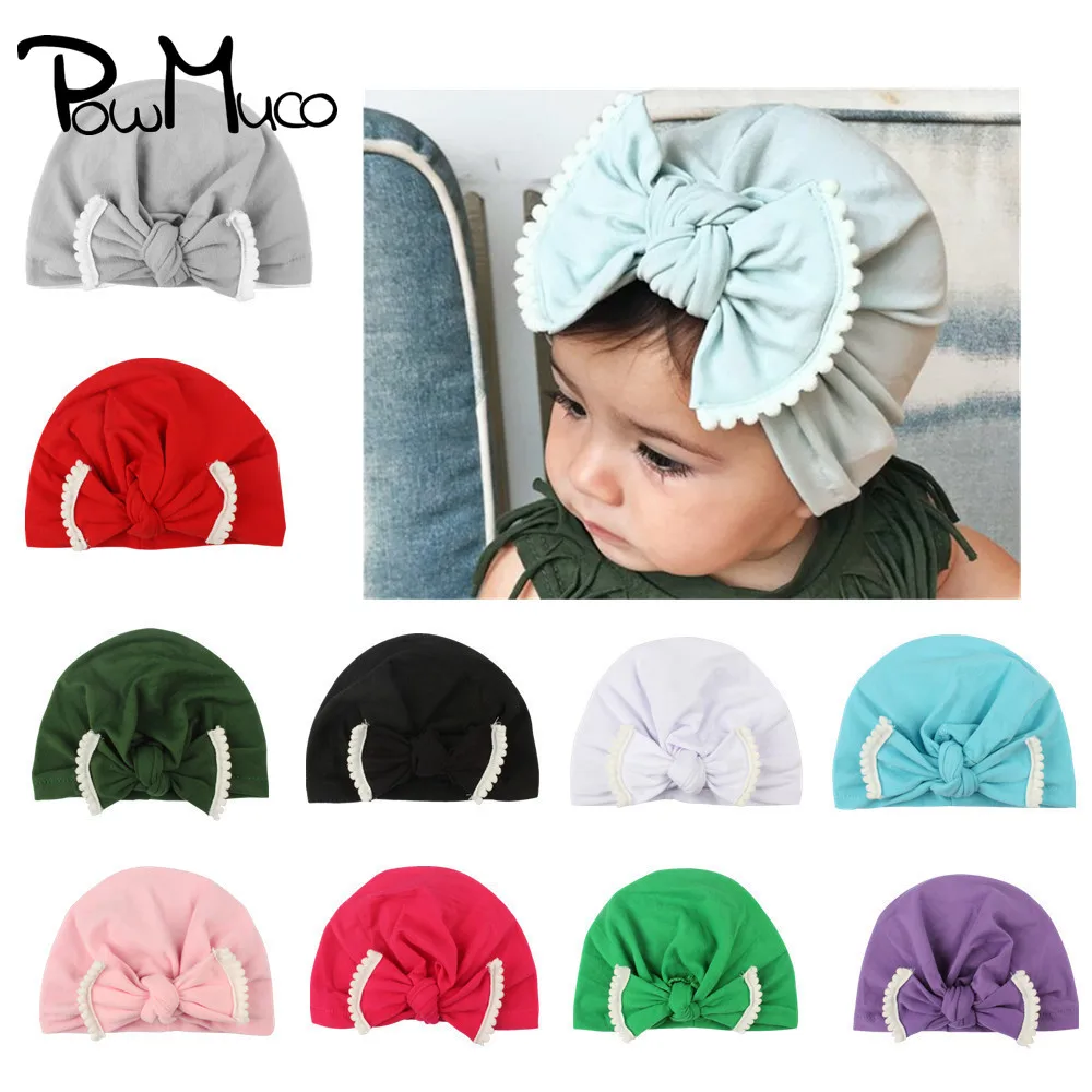 

Powmuco Fashion Laced Bowknot Baby Girl Cap Solid Color Cotton Blends Indian Hat Handmade Bows Headwear Kids Hair Accessories