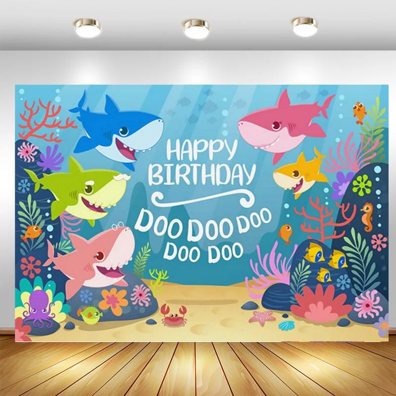 Фон для фотосъемки с изображением акулы под водой вечеринки в честь Дня Рождения