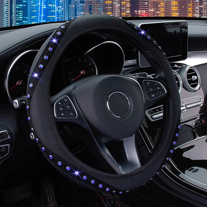 

37-38cm Universal Car Steering Wheel Cover Rhinestones Crystal Diamond Decor Steering Wheel Case Protector Auto Interior Styling