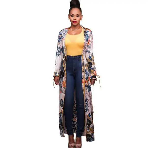 Женский Длинный летний кардиган с принтом женский в стиле кимоно Осенний длинный