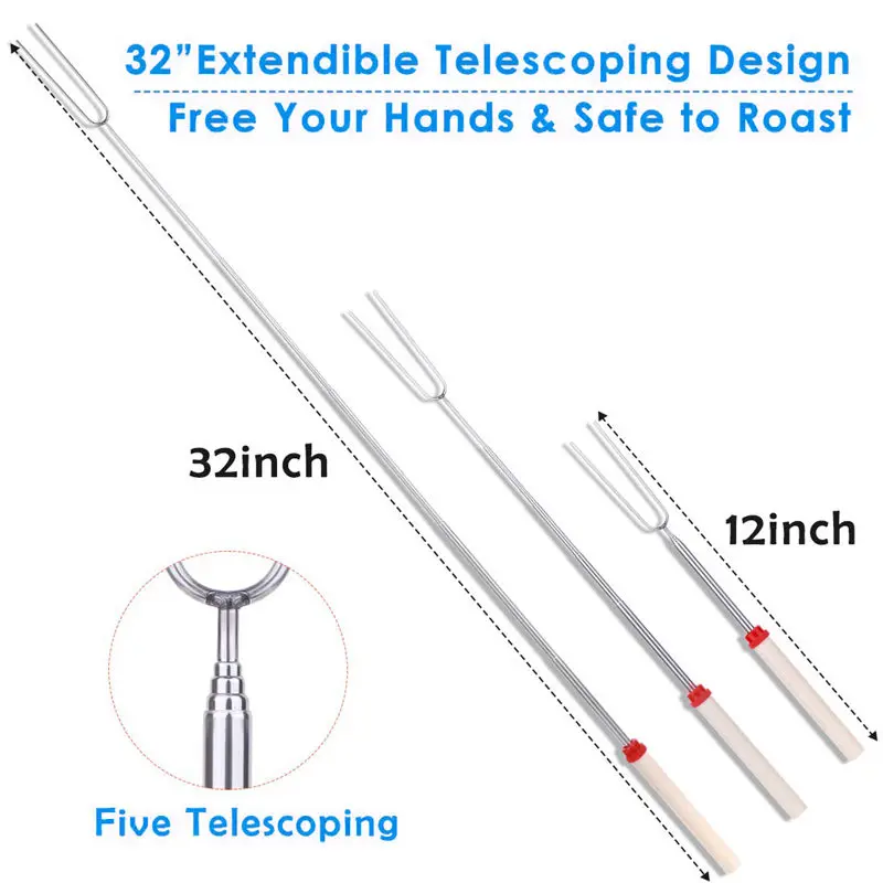 

8Pcs/set BBQ Forks Camping Campfire Stainless Steel Wooden Handle Telescoping Barbecue Roasting Fork Sticks Skewers BBQ Forks U3