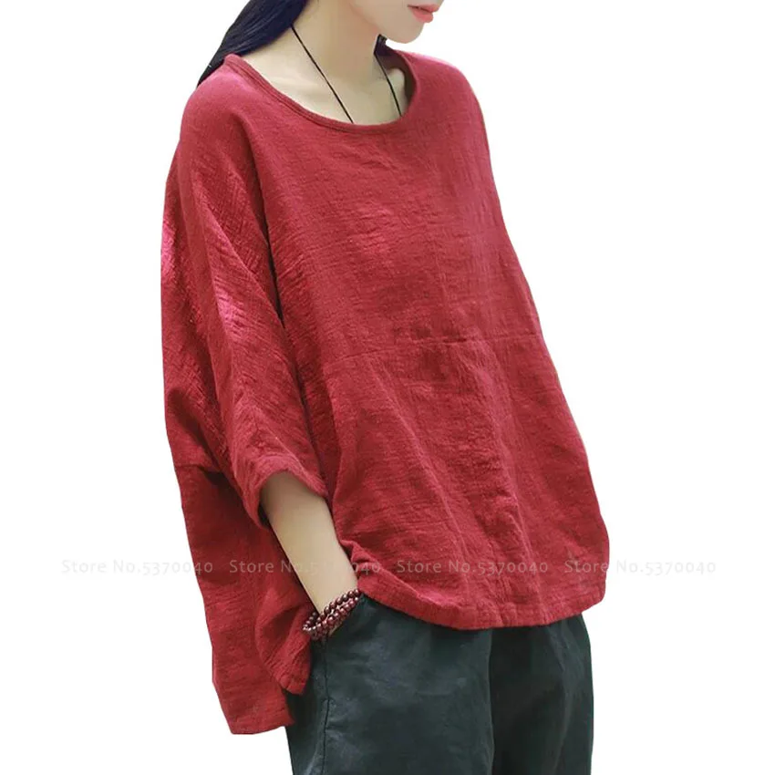 Летняя Свободная блуза с короткими рукавами футболка Hanfu женские хлопковые