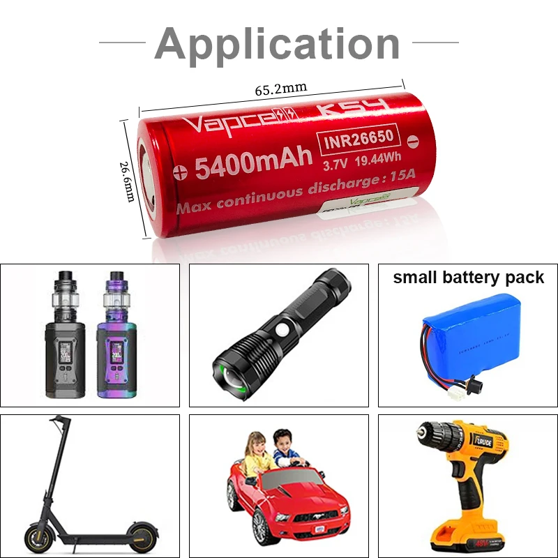 Оригинальный литий-ионный аккумулятор VapCell INR 26650 5400 мАч 15 А K54 3 7 в аккумуляторная