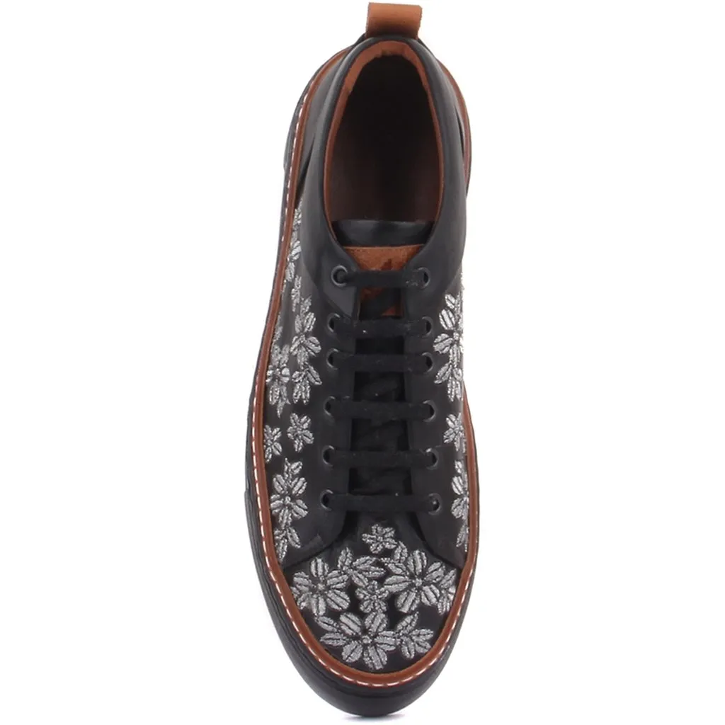 

Sail-Lakers Black Leather Patterned Laced Women Sneaker