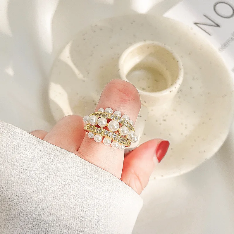 Прелестные модные туфли многослойное жемчужное Открытое кольцо ретро