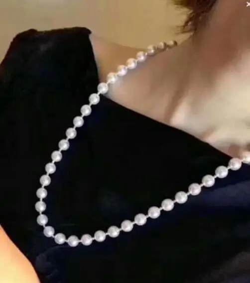 

noble jewelry 8-9mm Natural south sea white pearl necklace 14 K gold