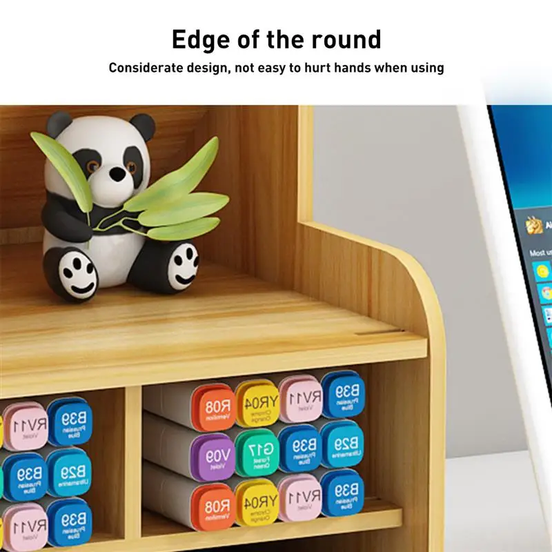 

Wooden Office Desk Storage Box Multifunctional DIY Pen Holder Storage Rack Office Supplies Practical Household