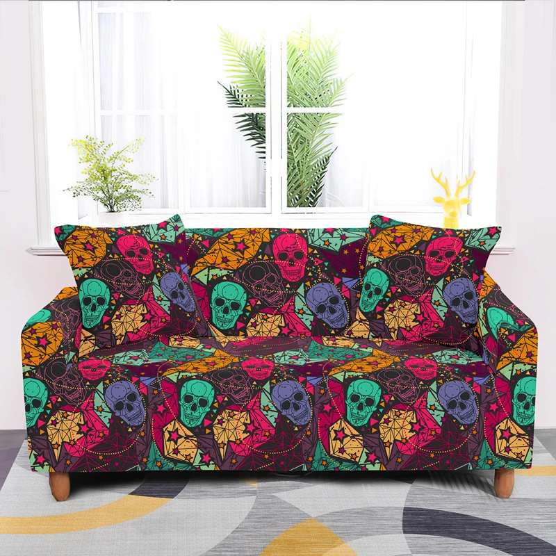 

skull with rose elastic sofa covers for living room L-style sectional couch cover protector single/double/three/four slipcover