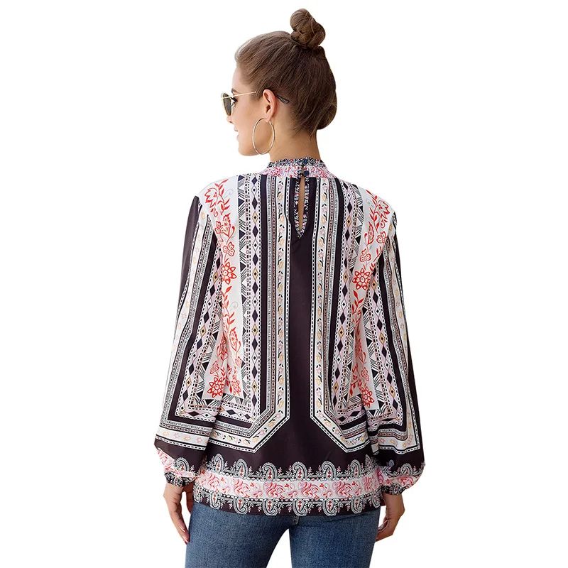 

Women's Wear Popular Autumn Loose Long Sleeve Stand Collar Printed Shirt Blouses