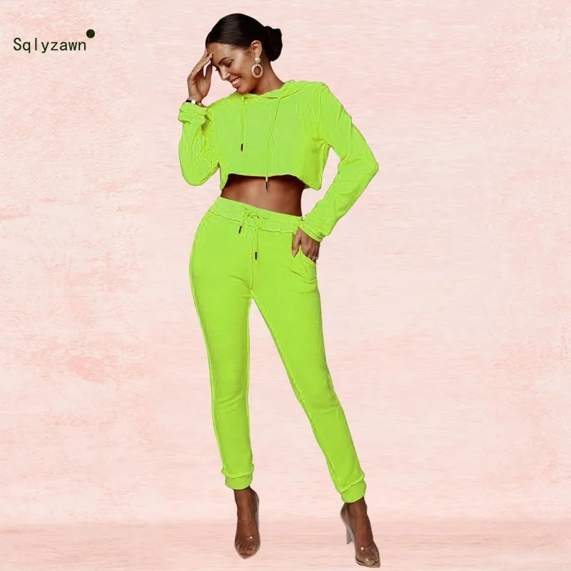 Женский спортивный костюм неоновый зеленый розовый комплект из двух предметов в