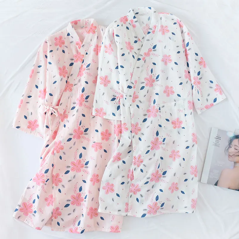 

Shanghai Story Women Cotton Kimono Bathrobe with Pockets Robe printed Nightwear Sleepwear Bath Robe