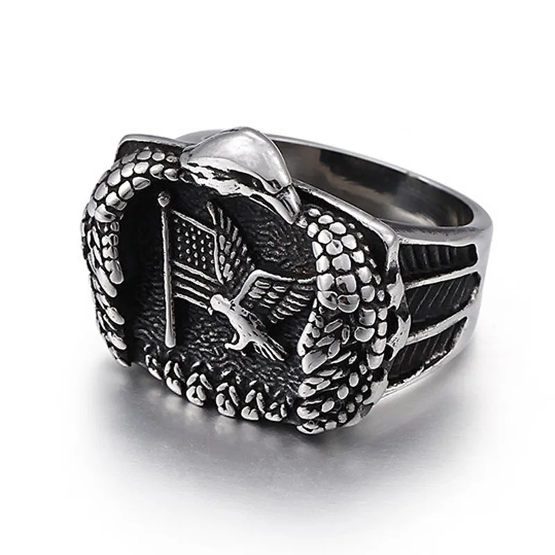 

Hip Hop Men's Ring Domineering Eagle Flag Animal Ancient Silver Plated Color Metal Ring for Party Jewelry Accessories Size 6-13