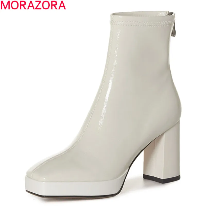 

MORAZORA 2020 New arrival fashion women boots genuine leather boots thick heels square toe autumn winter ankle boots