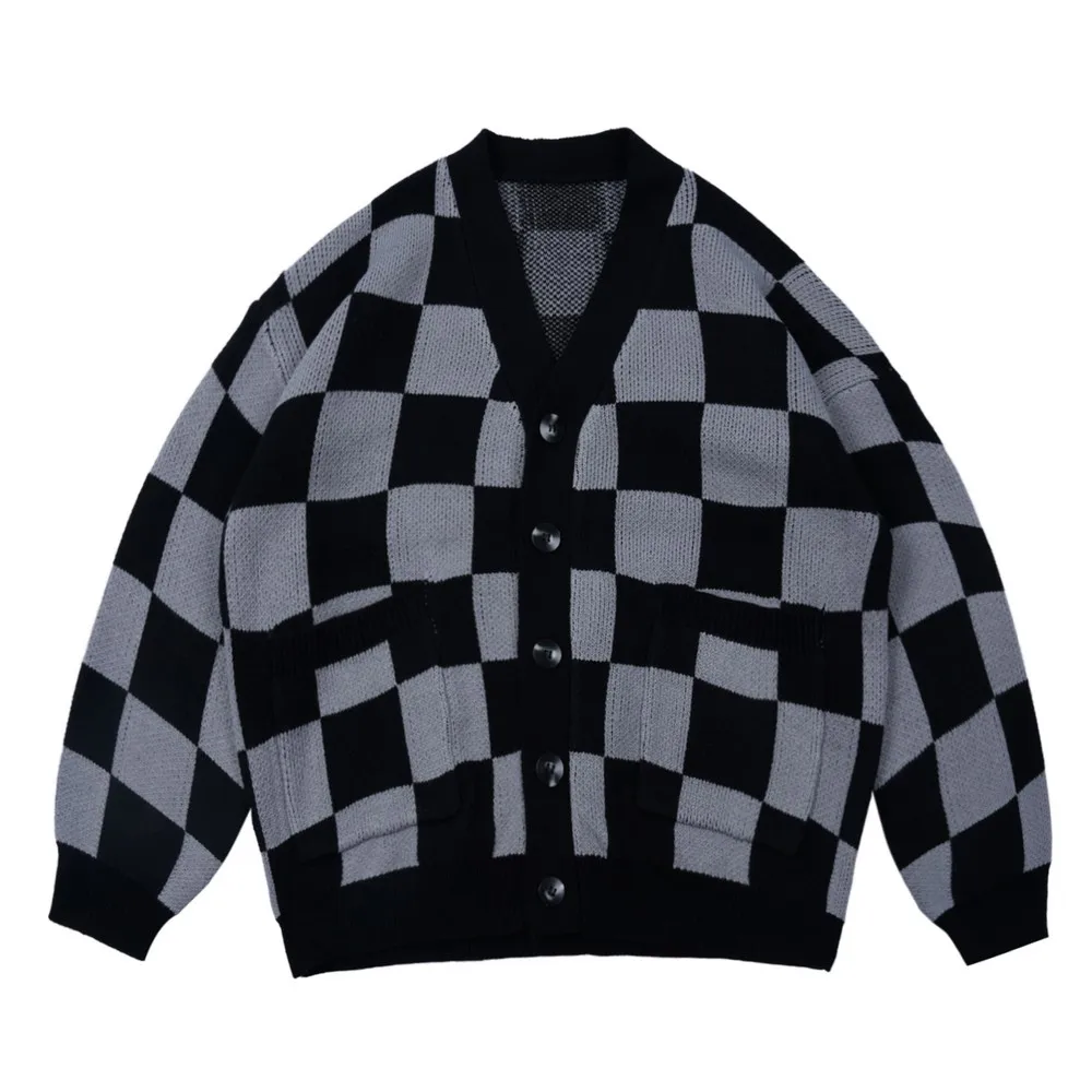 

2021 Winter Fashion Luxury Clothes Women Knitted V-neck Long Sleeve Tops Plaid Oversized Cardigan Sweatshirts Women Clothing