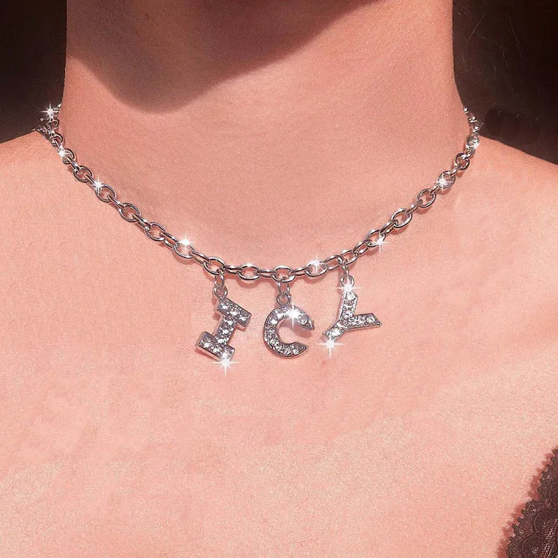 icy necklace Ins, хит, ожерелье-чокер с ангелом для девочек, для женщин, начальная 26 букв, самодельное имя, ожерелье в стиле Харадзюку, панк, цепочка из нержавеющей стали, ожерелье, Mujer - Окраска металла: icy necklace