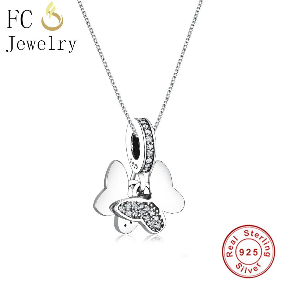 

FC Jewelry 925 Sterling Silver Animal Couple Butterfly Zirconia Crystal Stone Pendant Necklace Chain Women Chokers Trinket 2018