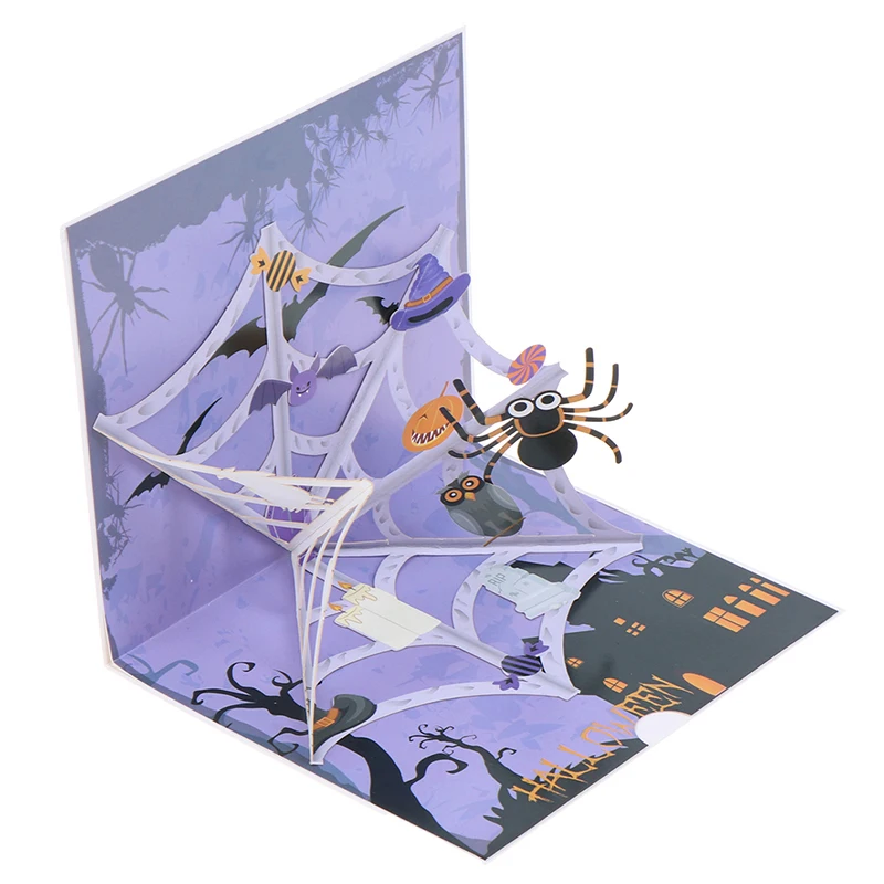 

Happy Halloween Day Card Invitation Postcards Greeting Gifts Cards Witch Ghost Pumpkin Spider 3D Pop up Laser Cut Party Cartoon