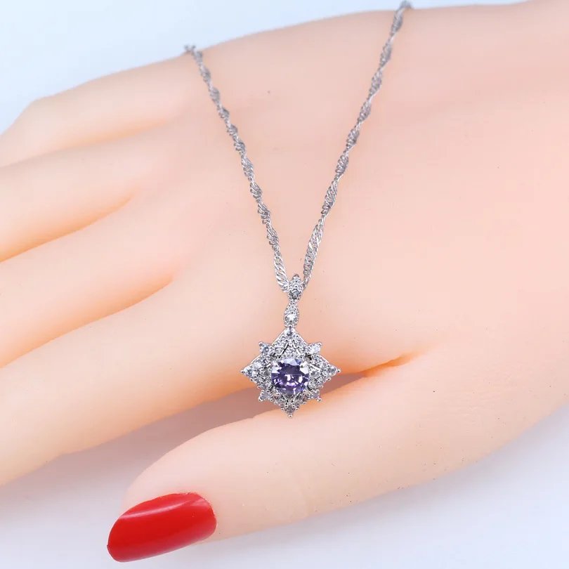 Женский сиреневый Циркон 925 серебряные ювелирные наборы женские свадебные