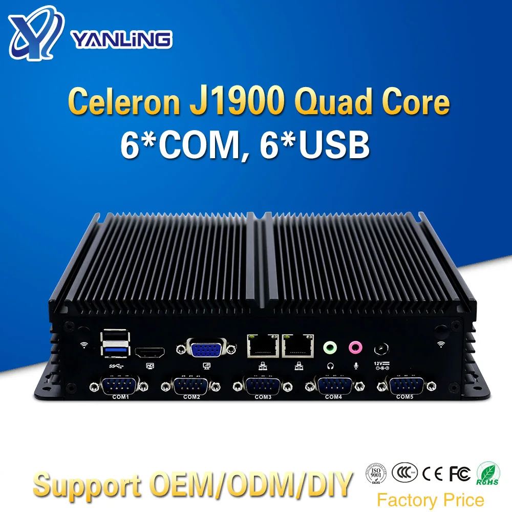 Мини ПК Yanling без вентилятора linux Intel celeron J1900 четырехъядерный промышленный