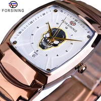 forsining steampunk white rectangle quartz watch men ghost head date display stainless steel band watches masculine male relojes