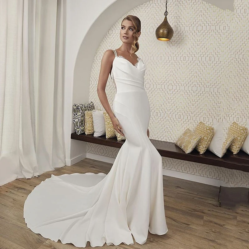 

Smileven женские свадебные платья с V-образным вырезом кружевное свадебное платье со шлейфом Свадебные платья мягкое атласное платье