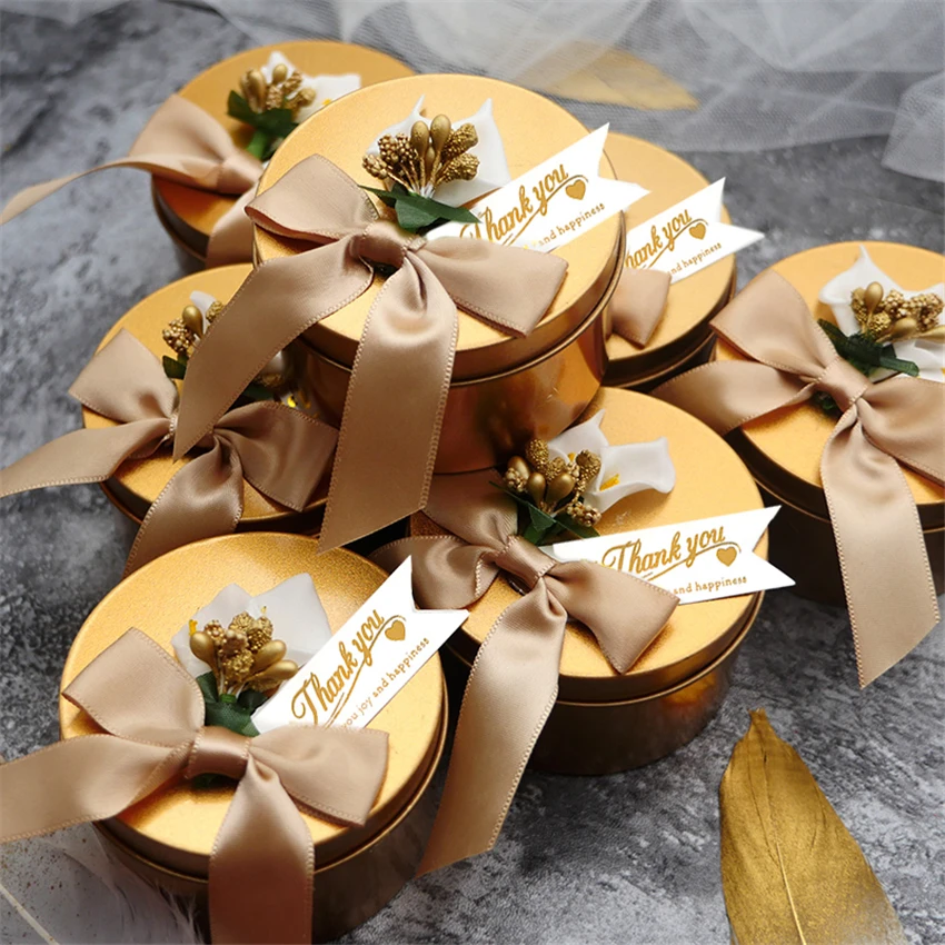 

30Pcs/lot European Candy Box Present Box Golded Wedding Gifts Creative Round Iron Box Mariage Gift Box & Wrapping Supplies