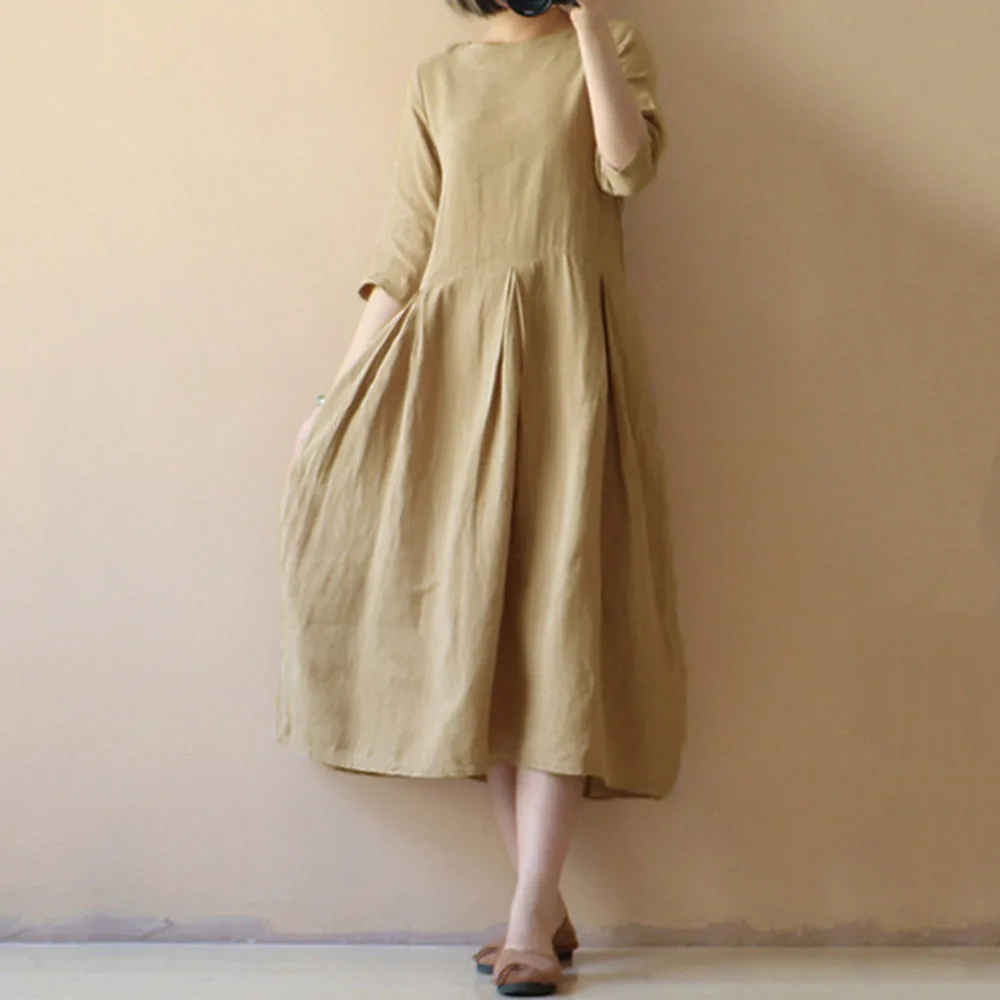 

2021 Women's Autumn New Dress Fashion Simple Commuter Style Solid Color Round Neck Long Sleeve Loose Slim Large Skirt Dresses