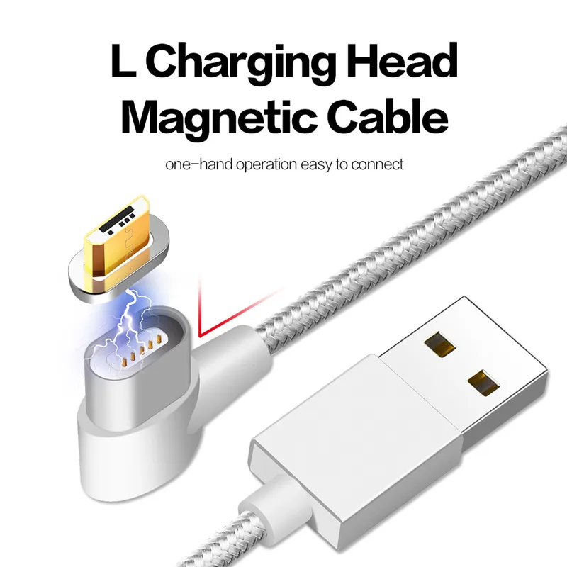 Кабель Micro USB L Line Магнитный зарядный кабель 90 градусов для iPhone X 8 7 6 Plus 5 5s Type C
