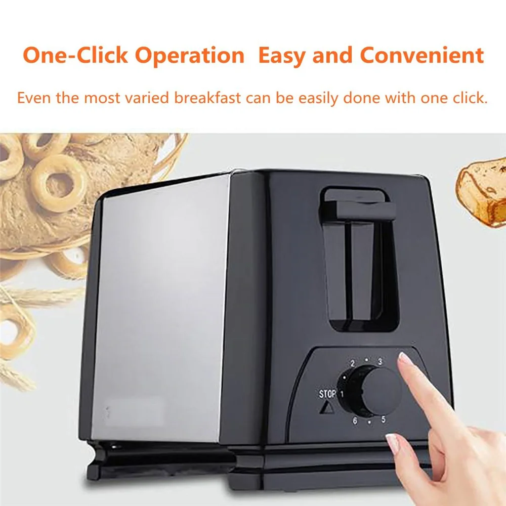 

2 Slices Automatic Fast heating Bread Toaster Household Breakfast Maker Stainless steel Toaster Oven Baking Cooking 750W 220V