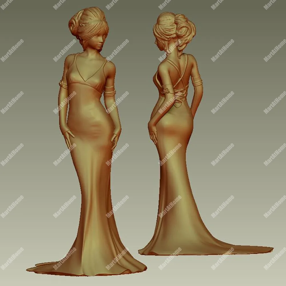 3D модель STL файл круглая резьба Рисунок красивая женщина в платье для ЧПУ