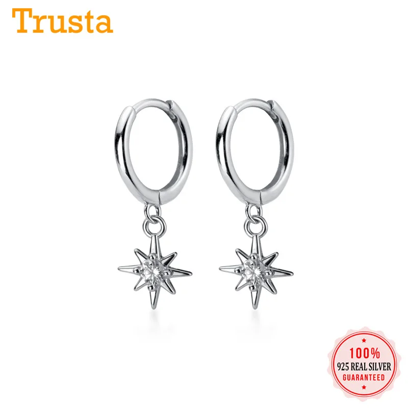 Серьги кольца со звездами 100% Стерлинговое Серебро 925 пробы клипсы для ушей серьги