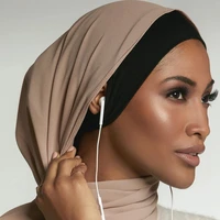 new design cotton underscarf cap with ear hole stretchy jersey inner hijabs round front under hijab caps female turban bonnet