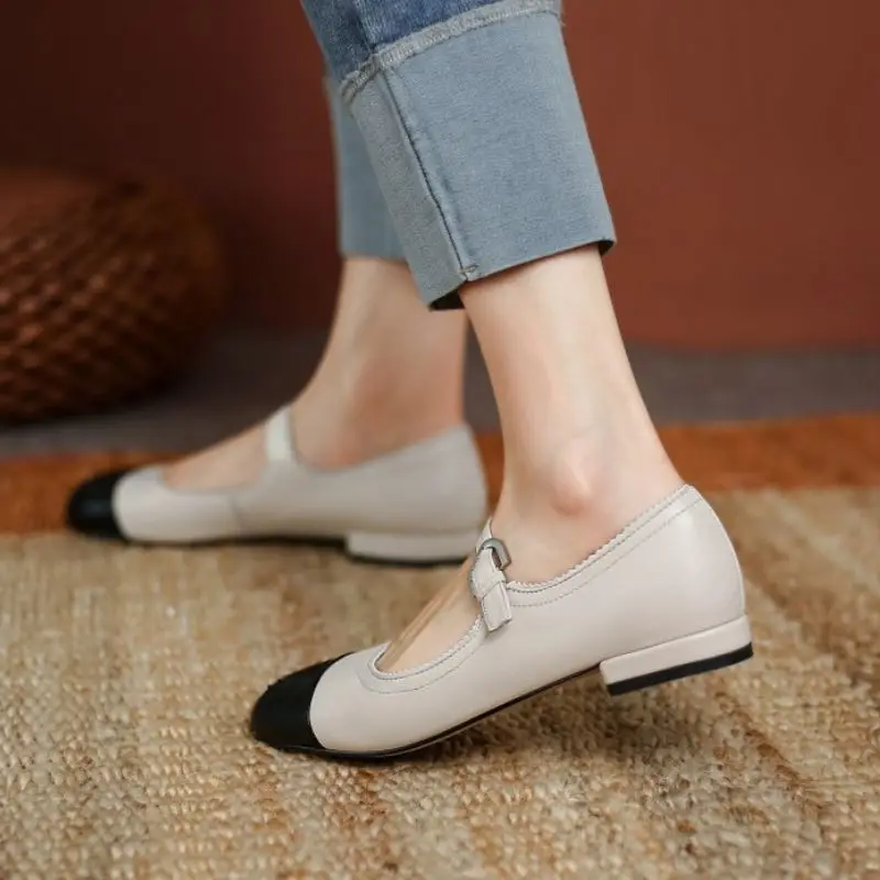

Rizabina Size 33-43 Women Flats Shoes Real Leather Mixed Color Spring Shoes Woman Buckle Strap Casual Daily Office Lady Footwear