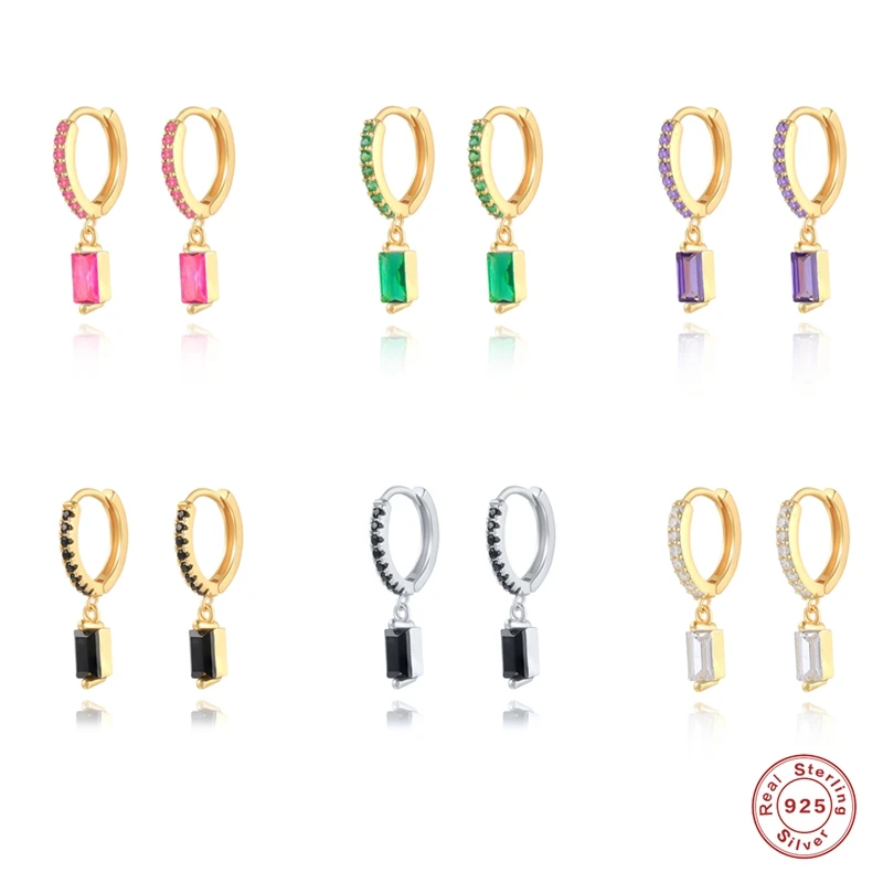 

Aide 925 Sterling Silver Women's Earrings Square Color Zircon Huggie Ear Piercing Hoop Earring Party Wedding Jewelry Accessories