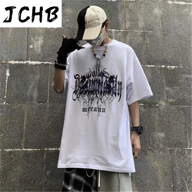 

2021 Summer Men Tshirts Short Sleeved Solid Black Harajuku Style Streetwear T-shirt Tees Letter Print Loose Dark Fashion T-shirt