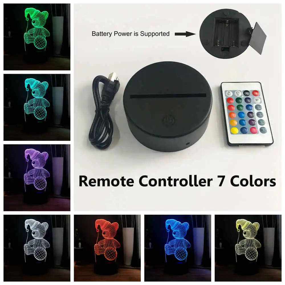 USB Remote 7 colors Милый 3D Визуальный светильник объятия; Сердце Медведь светодиодный ночник RGB 7 красочный сенсорный стол для ночника лампа прекрасный девушки дети лучший подарок - Испускаемый цвет: USB Remote 7 colors