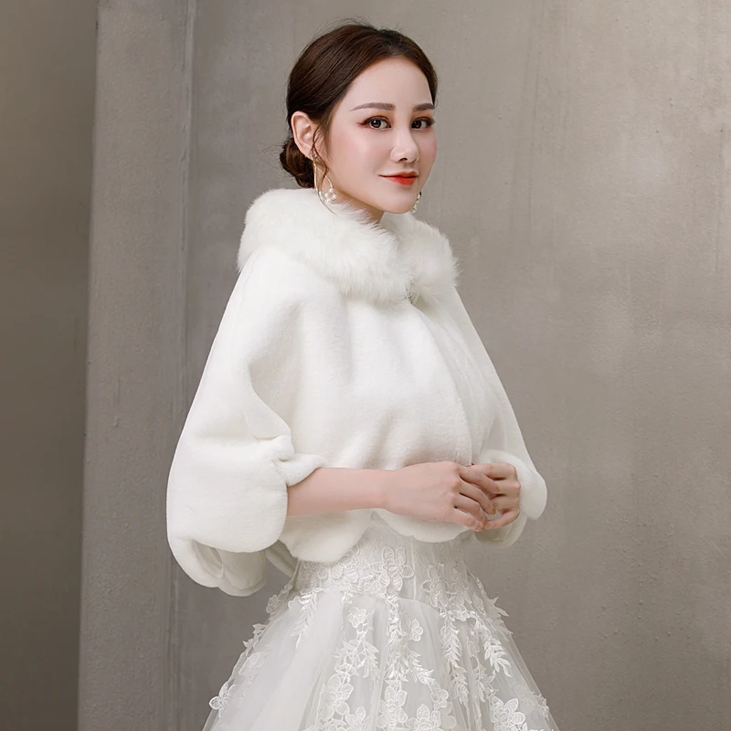 Новинка 2020 женские меховые шали цвета слоновой кости Свадебные палантины