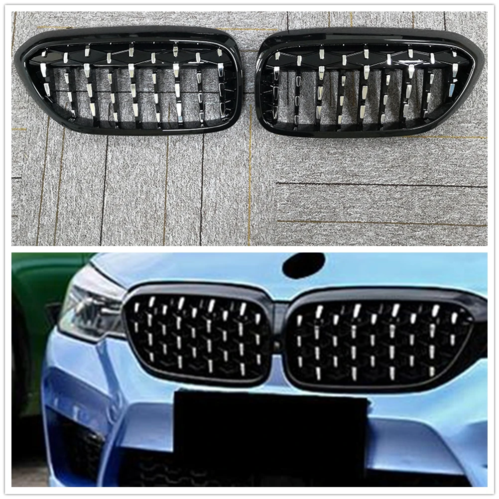 

Передняя решетка радиатора для BMW G30 G38 5 Series 2017-2019, серебристый бриллиантовый вид, замена автомобиля, верхний бампер, стандартная сетка, 2 шт.