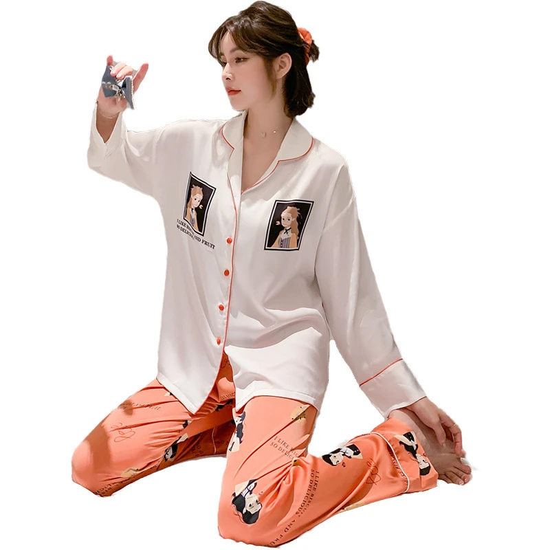 Осень 2020 новые пижамы женская пижама в стиле ретро атласная тонкая с длинными