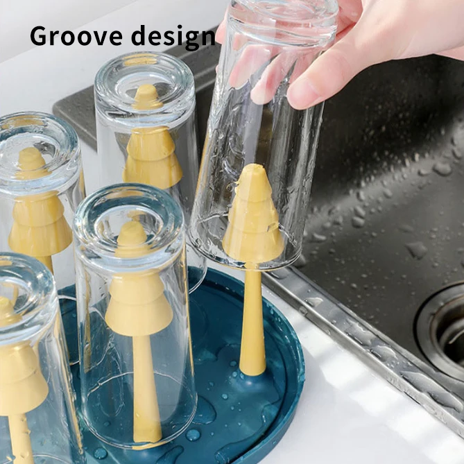 

Household Drain Cup Holder Groove Design Green Tree Shaped With Holder Base Disc For Cups Kitchen Storage Plastic Bottle Rack