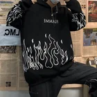 Толстовка мужская с принтом пламени, уличная одежда, пуловер в стиле оверсайз, худи в стиле Харадзюку, свитшот, Корейская уличная одежда, размера плюс, зима